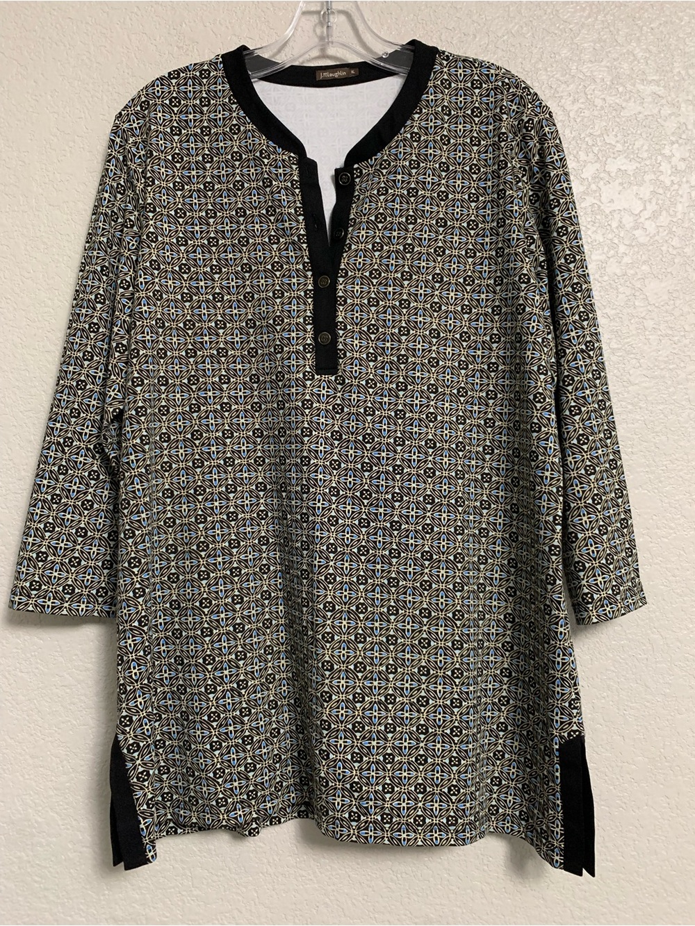 J McLaughlin Top Womens XL Catalina Cloth Geometric Print Tunic Henley Preppy